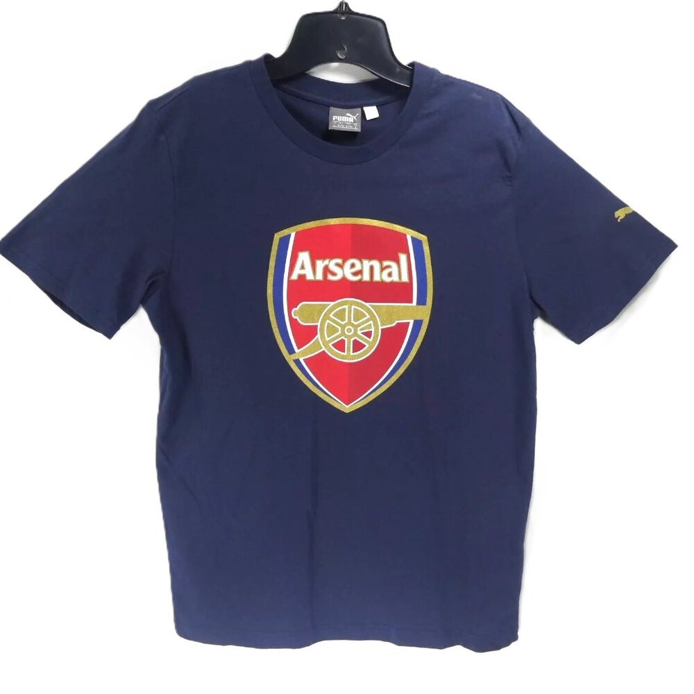 Puma Arsenal Mens Blue S FC Gunners Shield Logo Retro Shirt EPL Soccer Football